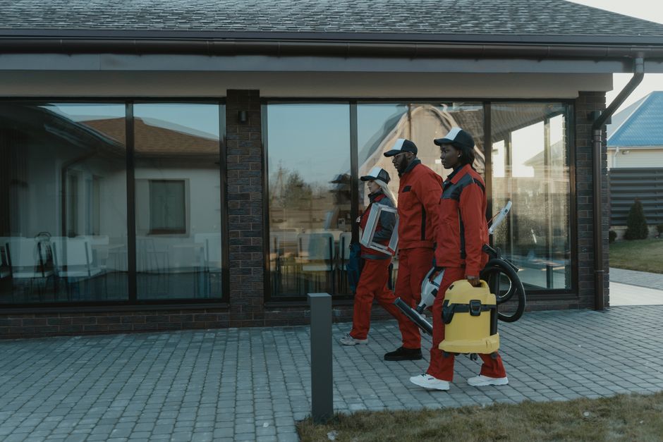 Cleaning crew working in a home interior